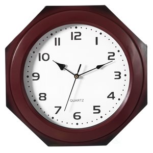 Horloge murale analogique par Quickway Imports de forme octagonale, brun