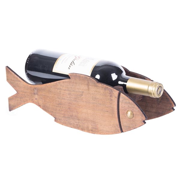 Vintiquewise 1-Bottle Wooden Fish Shaped Decorative Wine Bottle Holder QI003660