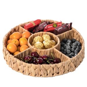 Vintiquewise 11.5-in x 11.5-in Brown Woven Water Hyacinth Round Serving Tray