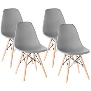 Fabulaxe Grey Contemporary Side Chair with Wood Frame - Set of 4