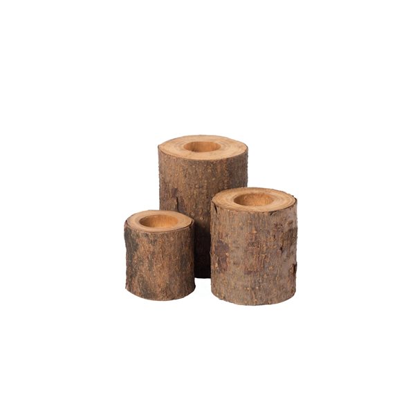 Vintiquewise Bark Wooden Pillar Rustic Candle Holder - Set of 3