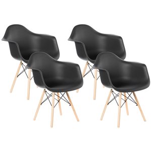 Fabulaxe Black Contemporary Dining Chair with Wood Frame - Set of 4