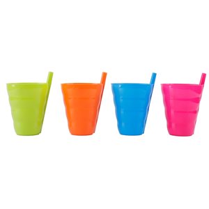 Basicwise 10-fl oz. Plastic Reusable Cup with Straw - Set of 4