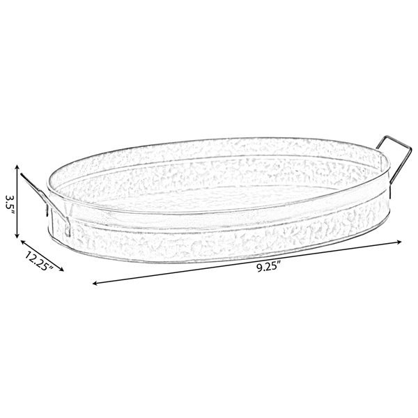 Vintiquewise 19.25-in x 12.25-in Oval Galvanized Metal Serving Tray with Handles