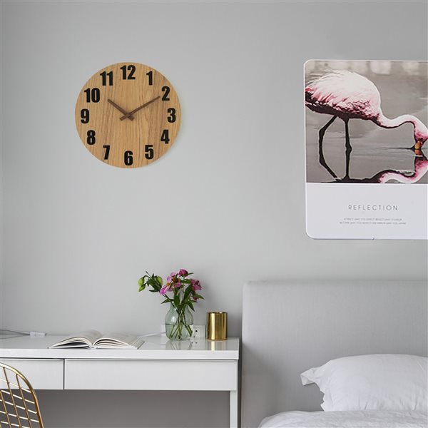 Quickway Imports Light Brown Analog Round Wall Standard Clock