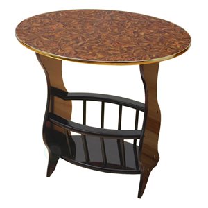 Uniquewise Cherry Brown Wood Oval Side Table with Magazine Holder
