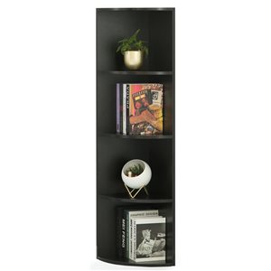 Basicwise Black Wood 4-Shelf Corner Bookcase