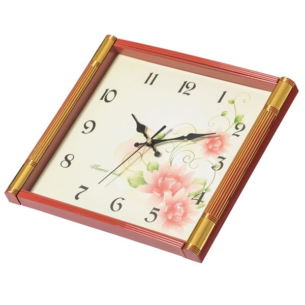 Quickway Imports Brown Analog Square Floral Wall Standard Clock