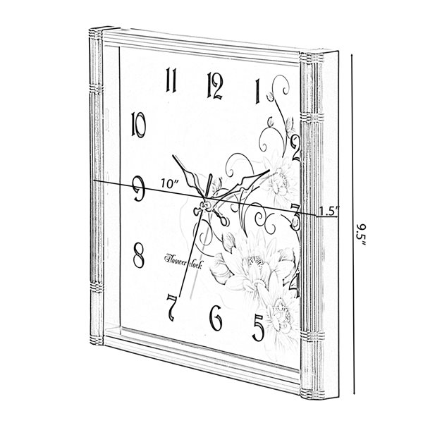 Quickway Imports Brown Analog Square Floral Wall Standard Clock