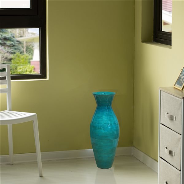 Vase Uniquewise en bambou bleu de 20,5 po x 8,5 po