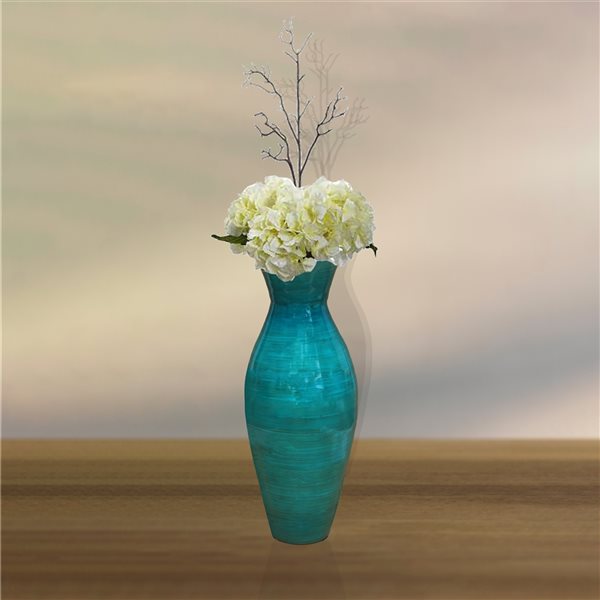 Vase Uniquewise en bambou bleu de 20,5 po x 8,5 po