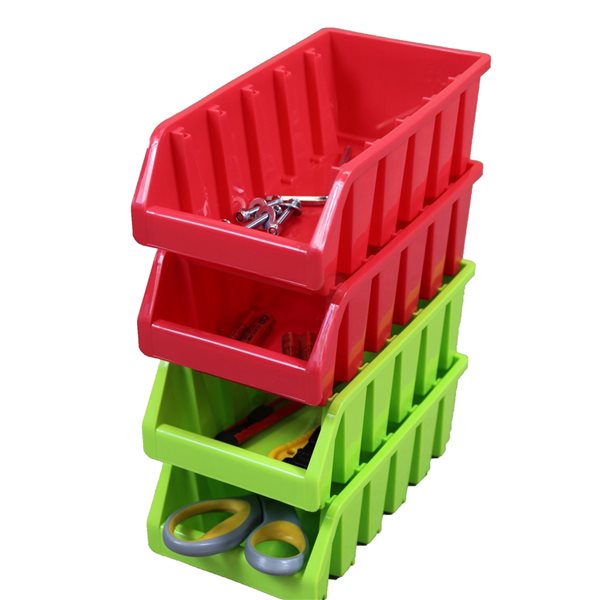 Basicwise 4.5-in W x 3-in H x 8-in D Red and Green Plastic Bins - 4-Pack