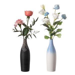 Uniquewise 9.5-in x 2.75-in Black Ceramic Vases - Set of 2
