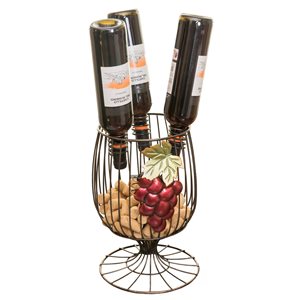 Vintiquewise 3-Bottle Metal Goblet Shaped Decorative Wine Bottle and Cork Holder