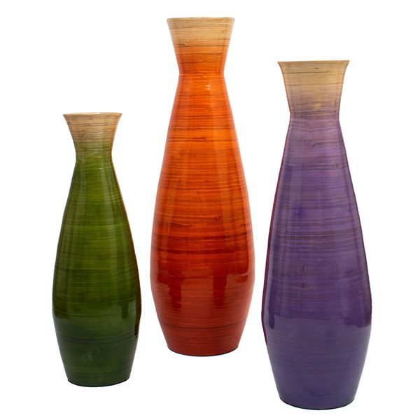 Uniquewise 31.5-in x 10.25-in Assorted Colours Bamboo Vases - Set of 3 ...