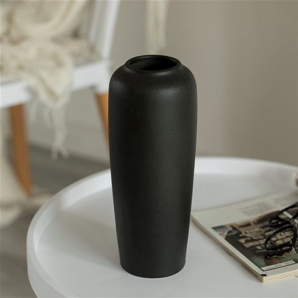 Uniquewise 9.5-in x 4-in Black Ceramic Vase