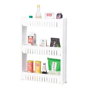 Basicwise Plastic 3-Shelf Storage Cabinet Organizer with Wheels