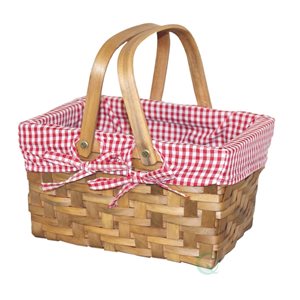 Vintiquewise 10.2-in W x 5.5-in H x 7.7-in D Brown Woodchip Picnic Basket with Gingham Lining