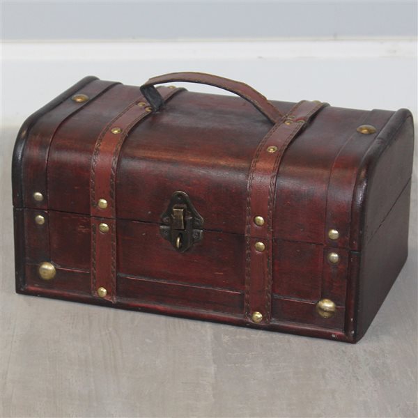 Vintiquewise 11-in Antique Brown Wood Storage Trunk with Handle