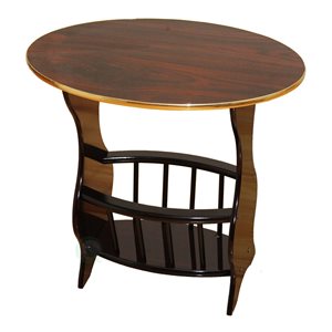 Uniquewise Espresso Brown Wood Oval Side Table with Magazine Holder