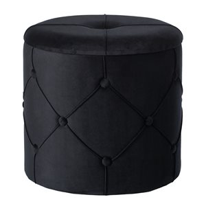 Fabulaxe Modern Black Velvet Round Integrated Storage Ottoman