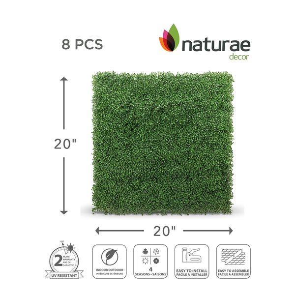 Treillis mural avec buis artificiel par Naturae Decor de 20 po x 20 po, ensemble de 8