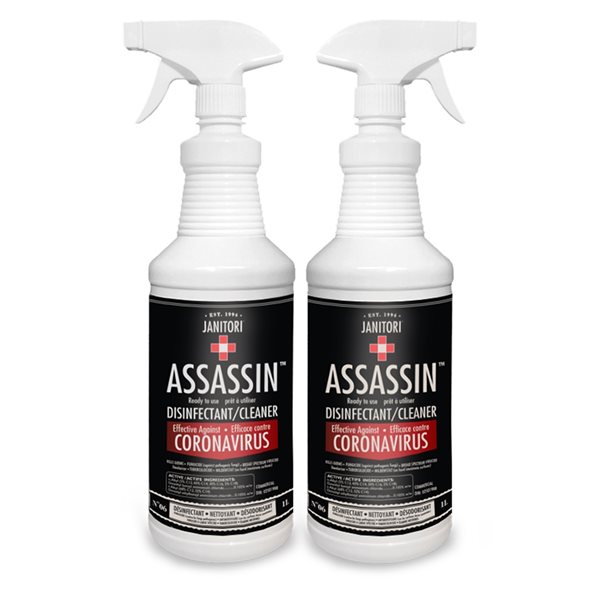 Vaporisateur désinfectant Assassin par JANITORI de 1 L parfum signature, paquet de 2