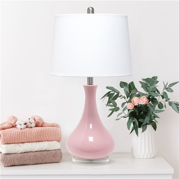 Lalia Home Classix 26.25-in Rose Pink Incandescent Rotary Socket Standard Table Lamp with Fabric Shade (Set of 1)