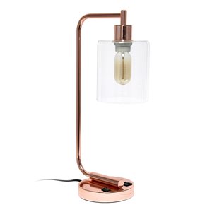 Lalia Home Modern Iron Desk Lamp with USB Port and Glass Shade - Rose Gold