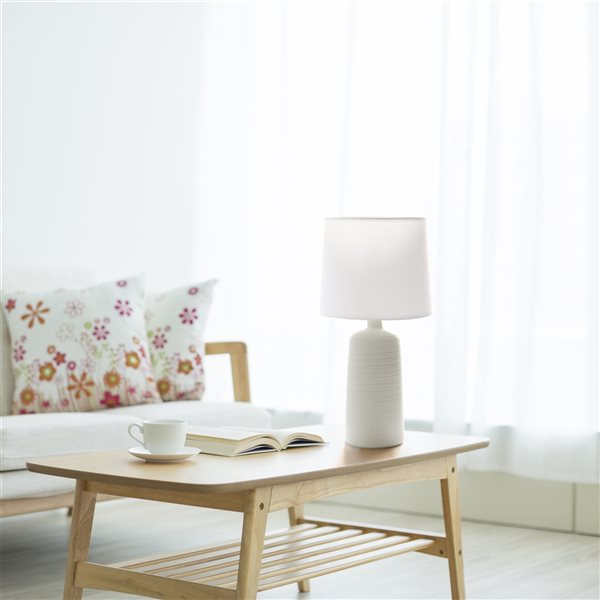 Simple Designs 15.75-in Off White Incandescent In-line Standard Table Lamp with Fabric Shade (Set of 1)