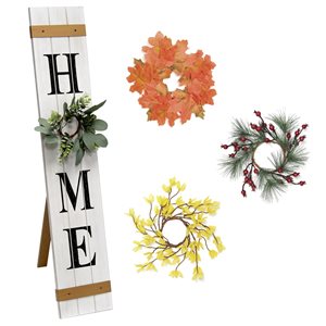 Elegant Design Seasonal Wooden -inHome-in Porch Sign with 4 Floral Wreaths, White Wash