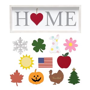 Elegant Designs White Wash Rustic Wooden Seasonal Symbols "Home" Frame with 12 Ornaments