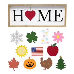 Elegant Designs Rustic Wooden Seasonal Symbols "Home" Frame with 12 Ornaments
