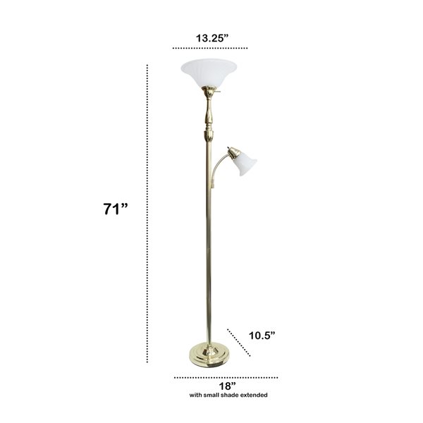 Lalia Home Classix 71-in Gold Torchiere with Reading Light Floor Lamp