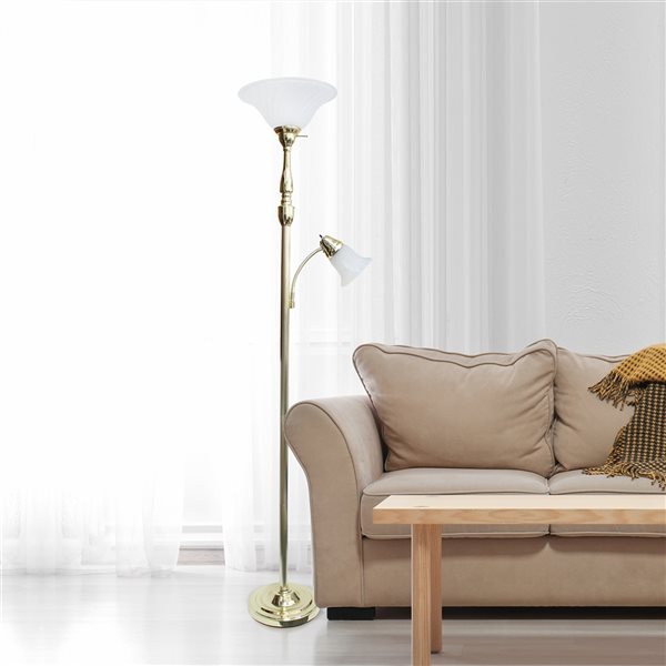 Lalia Home Classix 71-in Gold Torchiere with Reading Light Floor Lamp