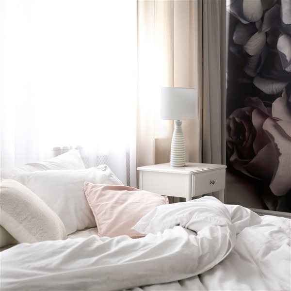 Simple Designs 20.25-in Off White Incandescent In-line Standard Table Lamp with Fabric Shade (Set of 1)