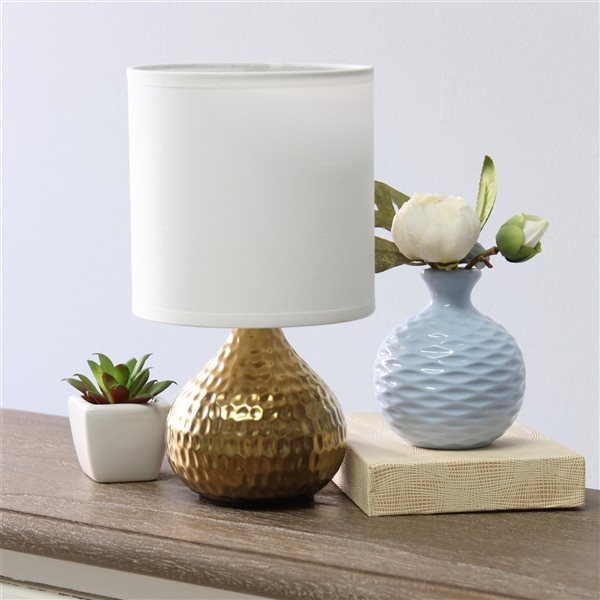 Simple Designs 9.25-in Gold Incandescent In-line Standard Table Lamp with Fabric Shade (Set of 1)
