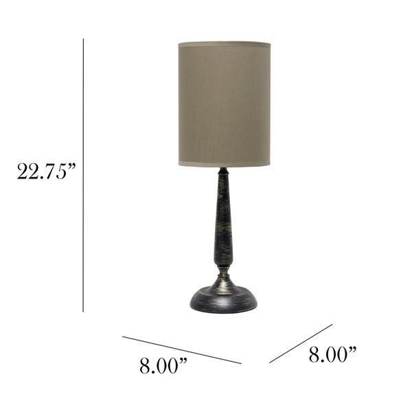 Simple Designs 22.75-in Oil Rubbed Bronze Incandescent In-line Stick Table Lamp with Fabric Shade (Set of 1)