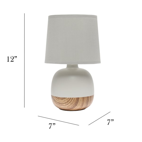 Simple Designs 12-in Light Wood/light Grey Incandescent In-line Standard Table Lamp with Fabric Shade (Set of 1)