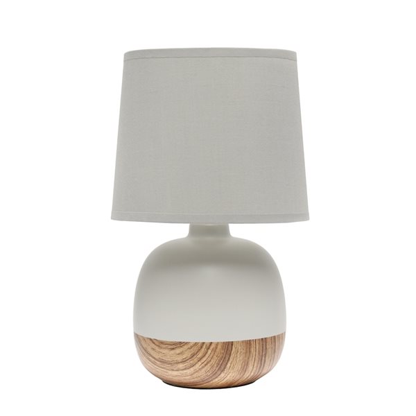 Simple Designs 12-in Light Wood/light Grey Incandescent In-line Standard Table Lamp with Fabric Shade (Set of 1)