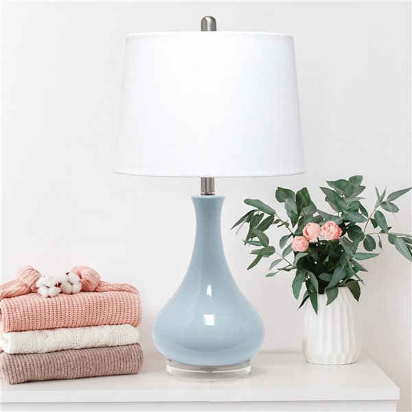 Lalia Home Classix 26.25-in Light Blue Incandescent Rotary Socket Standard Table Lamp with Fabric Shade (Set of 1)