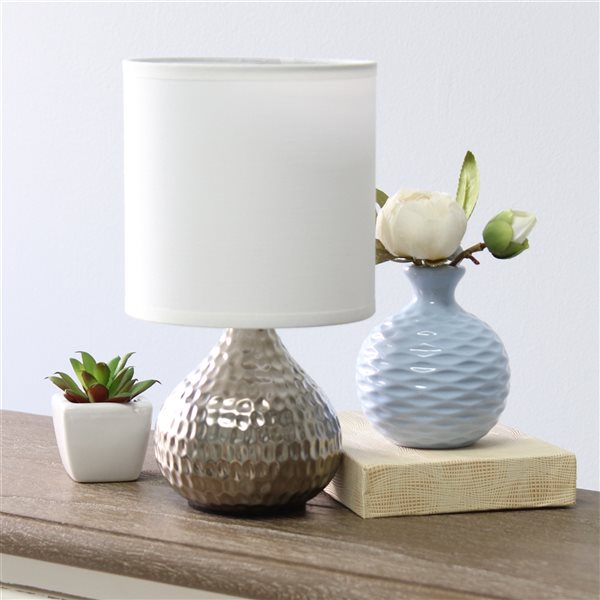 Simple Designs 9.25-in Silver Incandescent In-line Standard Table Lamp with Fabric Shade (Set of 1)