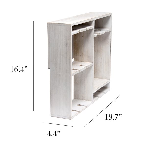 Elegant Designs Bartow White Wash Wall Mounted Wood Wine Rack Shelf with Glass Holder