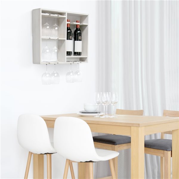 Elegant Designs Bartow White Wash Wall Mounted Wood Wine Rack Shelf with Glass Holder