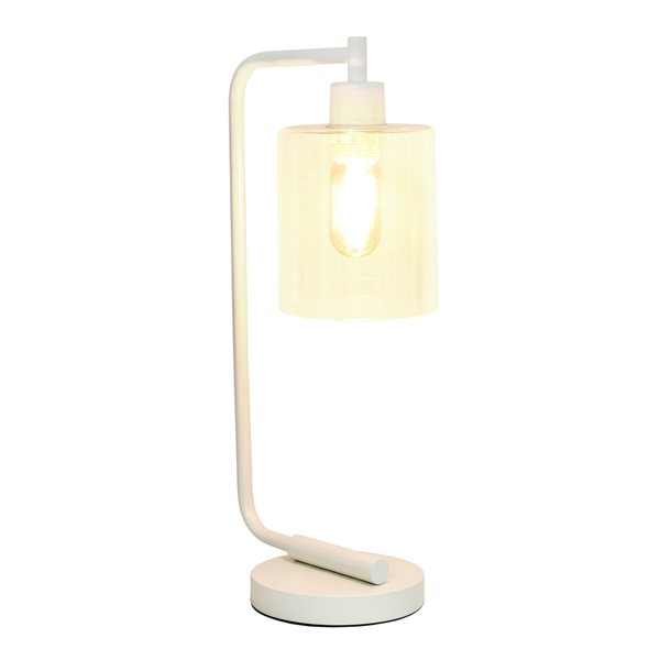 Lalia Home Modern Iron Desk Lamp with Glass Shade - White
