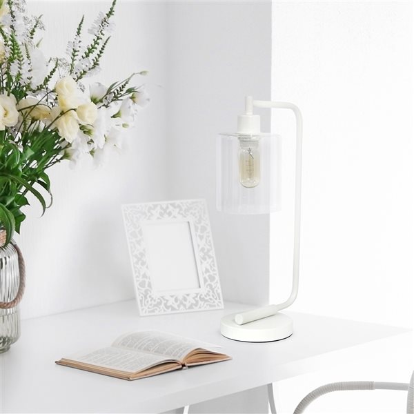 Lalia Home Modern Iron Desk Lamp with Glass Shade - White