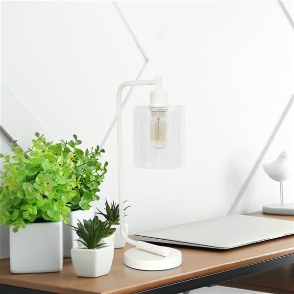 Lalia Home Modern Iron Desk Lamp with Glass Shade - White
