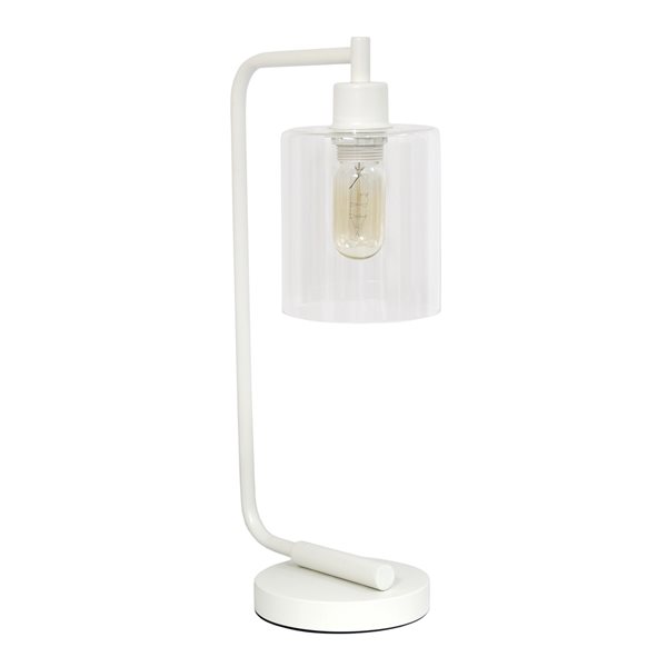 Lalia Home Modern Iron Desk Lamp with Glass Shade - White