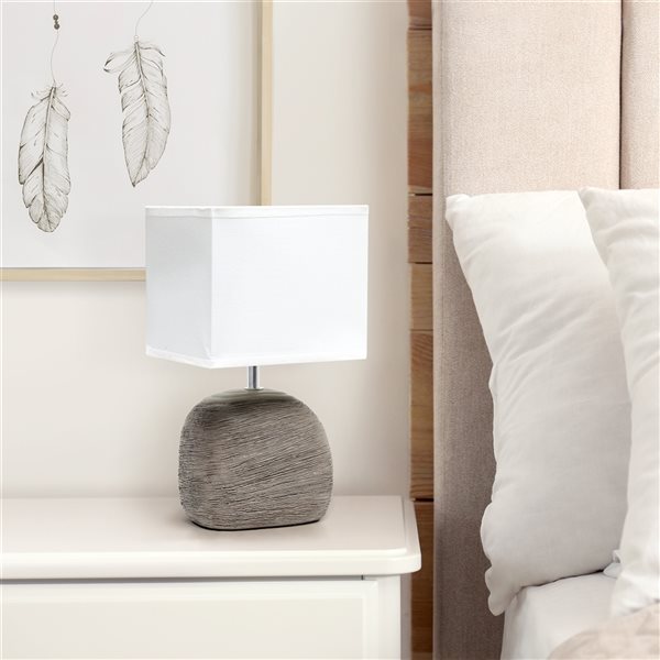 Simple Designs 12.51-in Greyish Brown Incandescent In-line Standard Table Lamp with Fabric Shade (Set of 1)