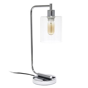 Lalia Home Modern Iron Desk Lamp with USB Port and Glass Shade - Chrome